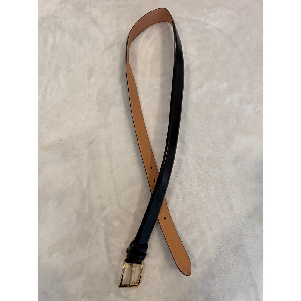 Cole Haan Mens Black Leather Belt Gold Tone Buckle Size 42 Made in Canada